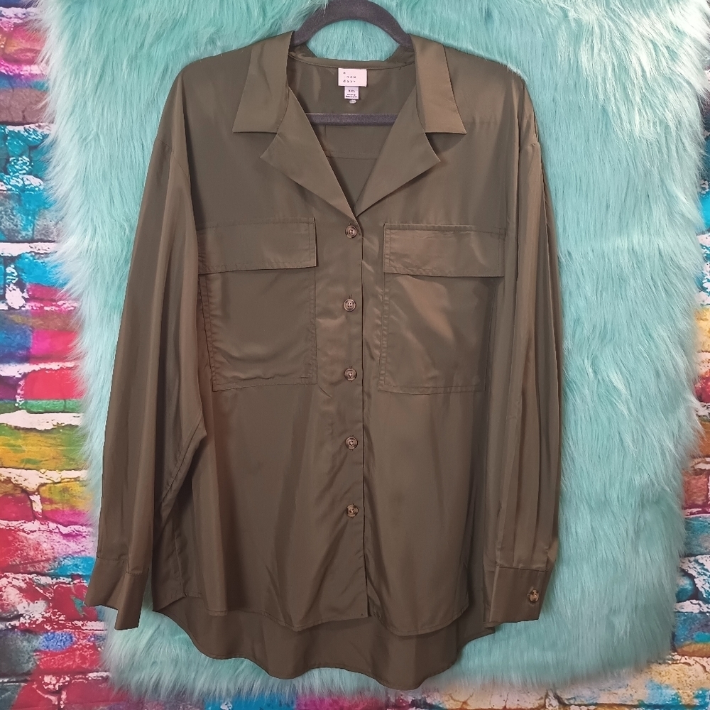 A New Day Olive Green Button Down Long Sleeve Shirt Size XXL